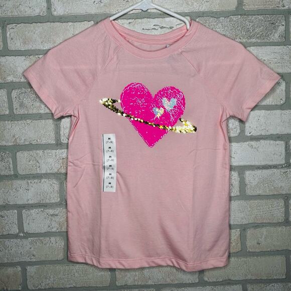 Girls 7/8 Pink Tshirt with Sequin Heart Detailing Cat & Jack - Picture 1 of 6